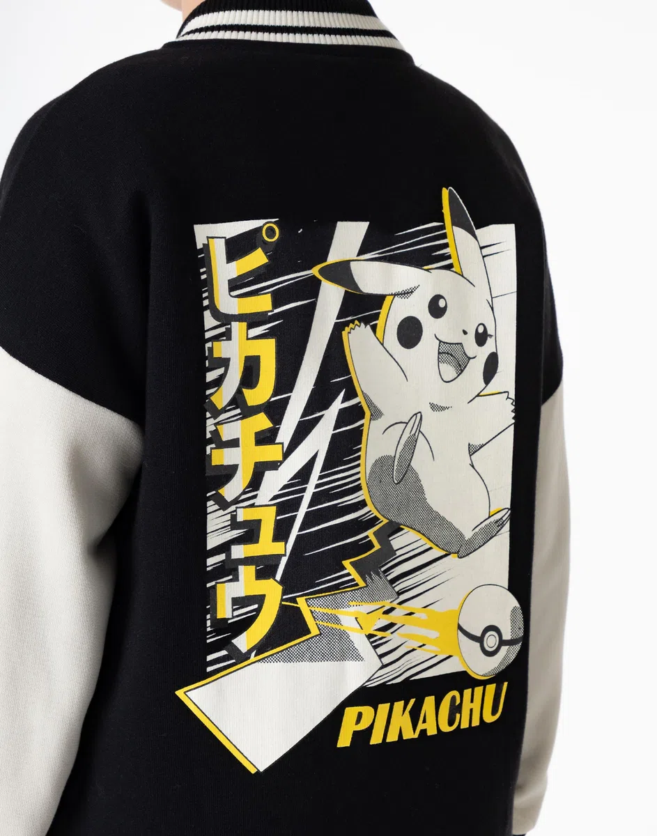 Pokémon Giubbotto bomber da ragazzo Pikachu in nero | Giacca college unisex per bambini con grafica | Capispalla casual a maniche lunghe | 0025 Indice Abbigliamento dei personaggi