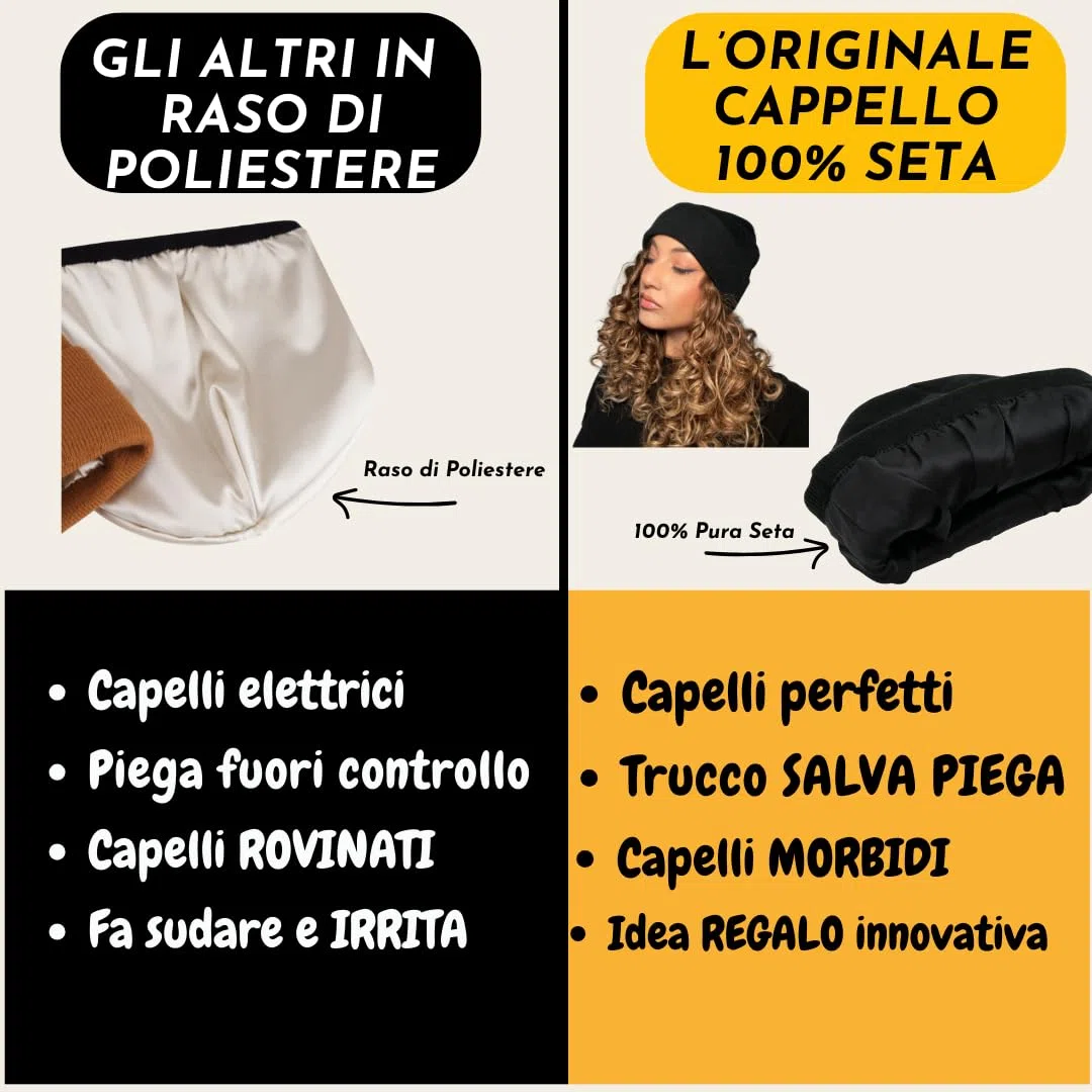 Offtopic® Cappello Invernale Donna Uomo Interno 100% Seta per Capelli Sempre in Ordine | Berretto Cuffia Salva Piega e Anticrespo | Elegante Idea Regalo Unica