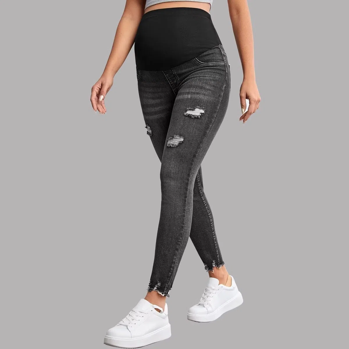 Jeans Premaman Skinny per Donne Incinte, Pantaloni Premaman Lunghi, Pantaloni Premaman Destroyed Maternity Jeans Leggings per Gravidanza