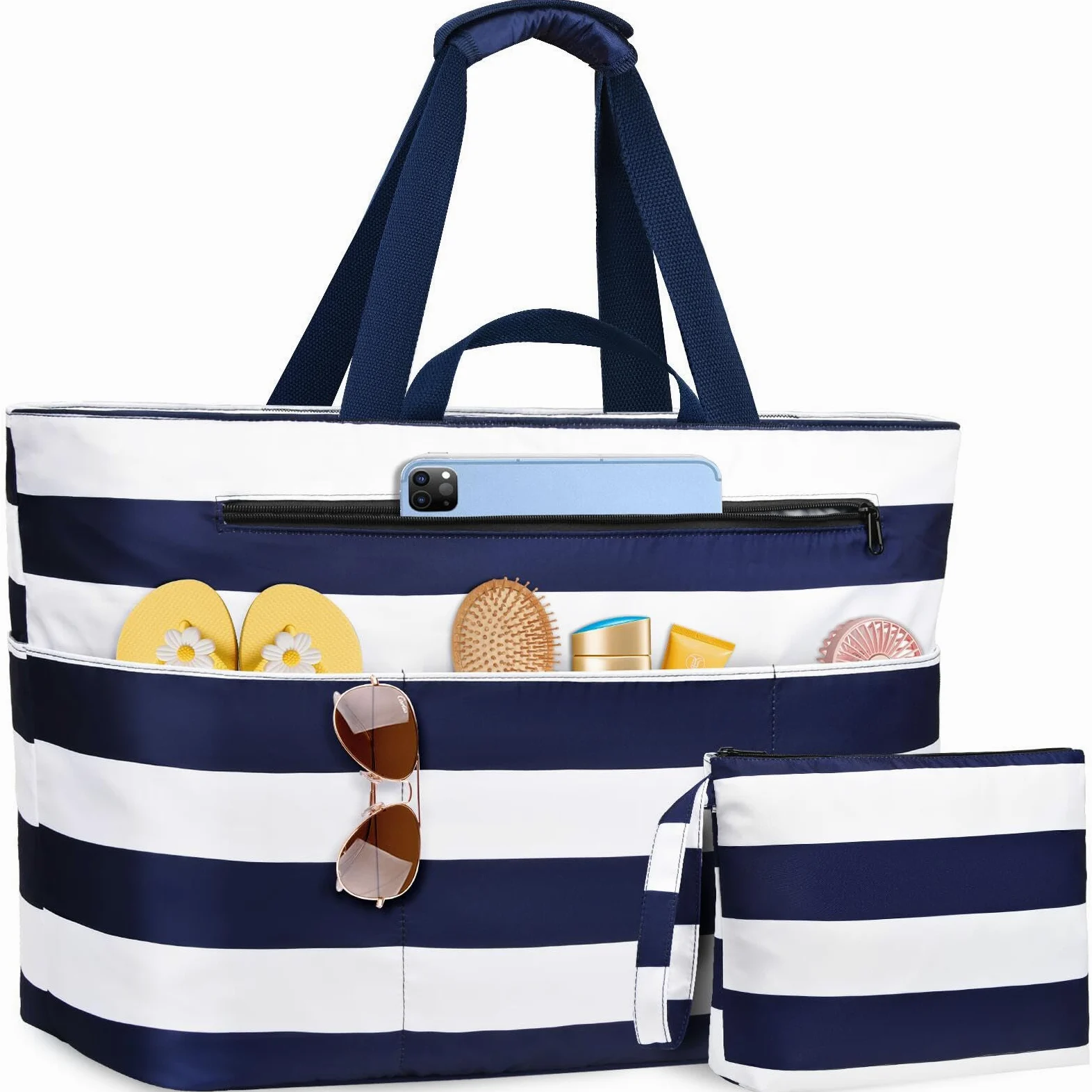 Borsa Mare Grande Borsa Spiaggia Donna XXL Famigli Impermeabile Beach Bag Con Zip Pieghevole Borsa Da Spiaggia Multitasche Tote Bag Per Spiaggia, Viaggio, Vacanza. 50L