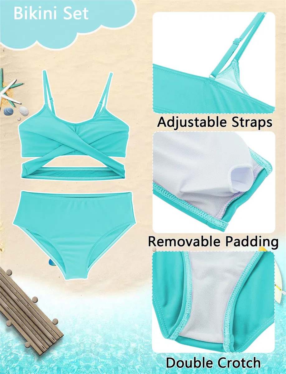 AIEOE Set 4 Pezzi Tie-Dye Costume Nuoto Ragazze Bambine Bikini Protezione Solare Set Swimwear con Gonna Lunga 8-12 Anni
