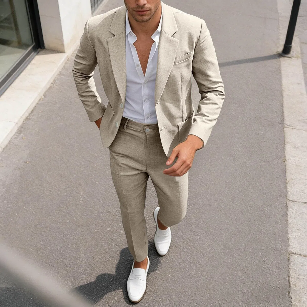 Abiti Classici Da Cerimonia Per Lo Sposo E I Testimoni Abbigliamento Formale Dal Taglio Sartoriale Uomo Abito In Lino Con Bottoni Giacca Pantaloni Cena Ballo Risvolto A Picco Set Di Due Pezzi