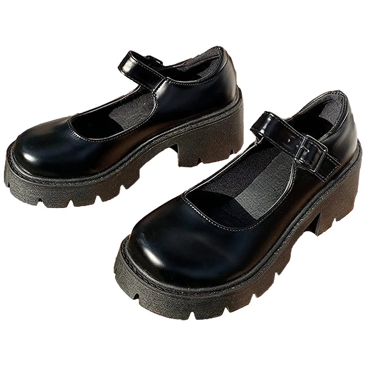rismart Donna Mary Jane Piattaforma Punta Tonda Tacco Grosso Cinturino Caviglia Scarpe Lolita