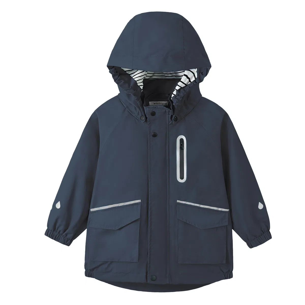 Volunboy Giacca Antipioggia Impermeabile Ragazzi, Indumento Antivento, Cappuccio Staccabile, Strisce Riflettenti, Bambini e Bambine 2-6 Anni