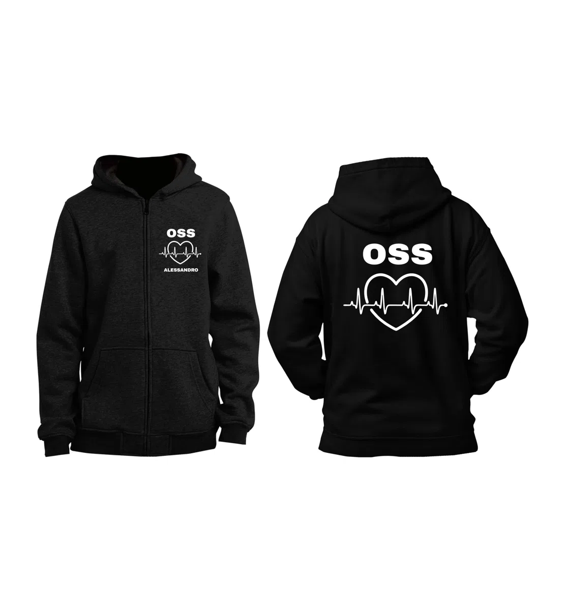 bubbleshirt Felpa Personalizzata OSS - Giacca Unisex Operatore Socio Sanitario con Nome e Zip Integrale, Nera - Idea Regalo Professionale, Taglie dalla S alla XXL