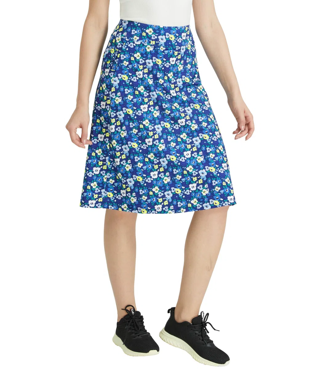 Midi Gonna Pantalone Donna de Tennis Golf Sportivi Gonna al Ginocchio da Corsa con Pantaloni Interni e Tasche Modesta Lunga Skort 2 in 1(Fiori Blu,XXL)