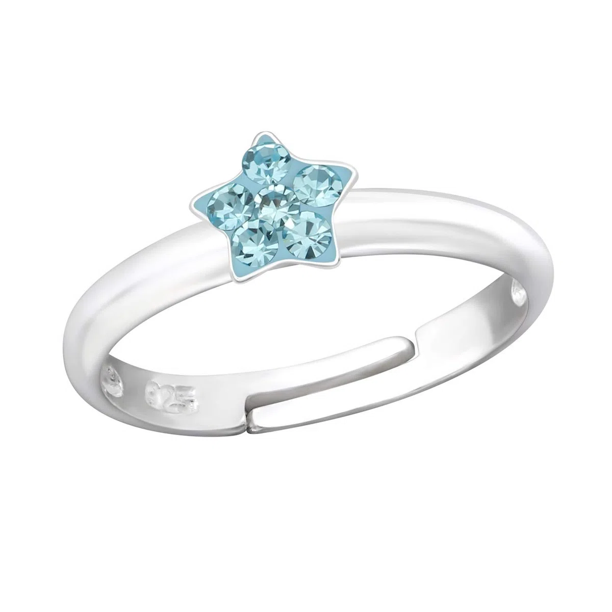 Anello da bambina in vero argento 925, con cristalli, smaltato, regolabile