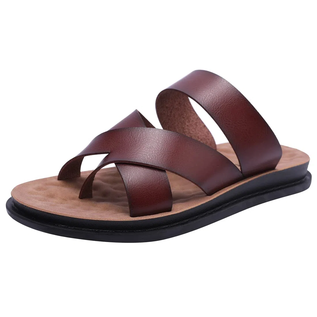 Harssindanzar Sandali infradito da uomo,Sandali in pelle Flip-Flops Slip On Cross Straps Slide Sandali Toe Ring Style per gli uomini KM221EU1