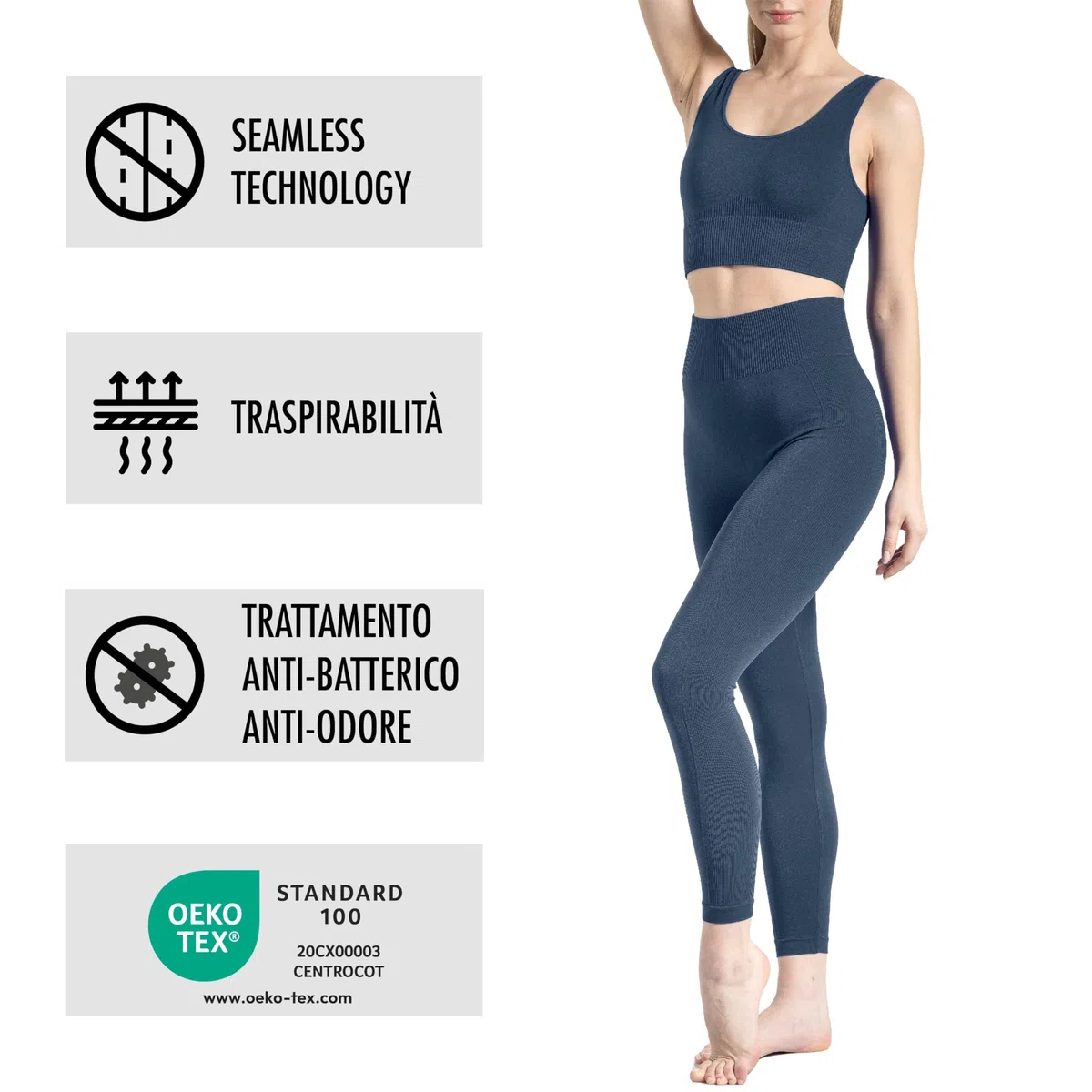 Risalti Leggins Donna Vita Alta Costina Seamless in Microfibra Ilena - Pantaloni Sportivi Elasticizzati Senza Cuciture, Leggings Palestra Yoga Pilates, Abbigliamento Fitness Elegante - Made in Italy
