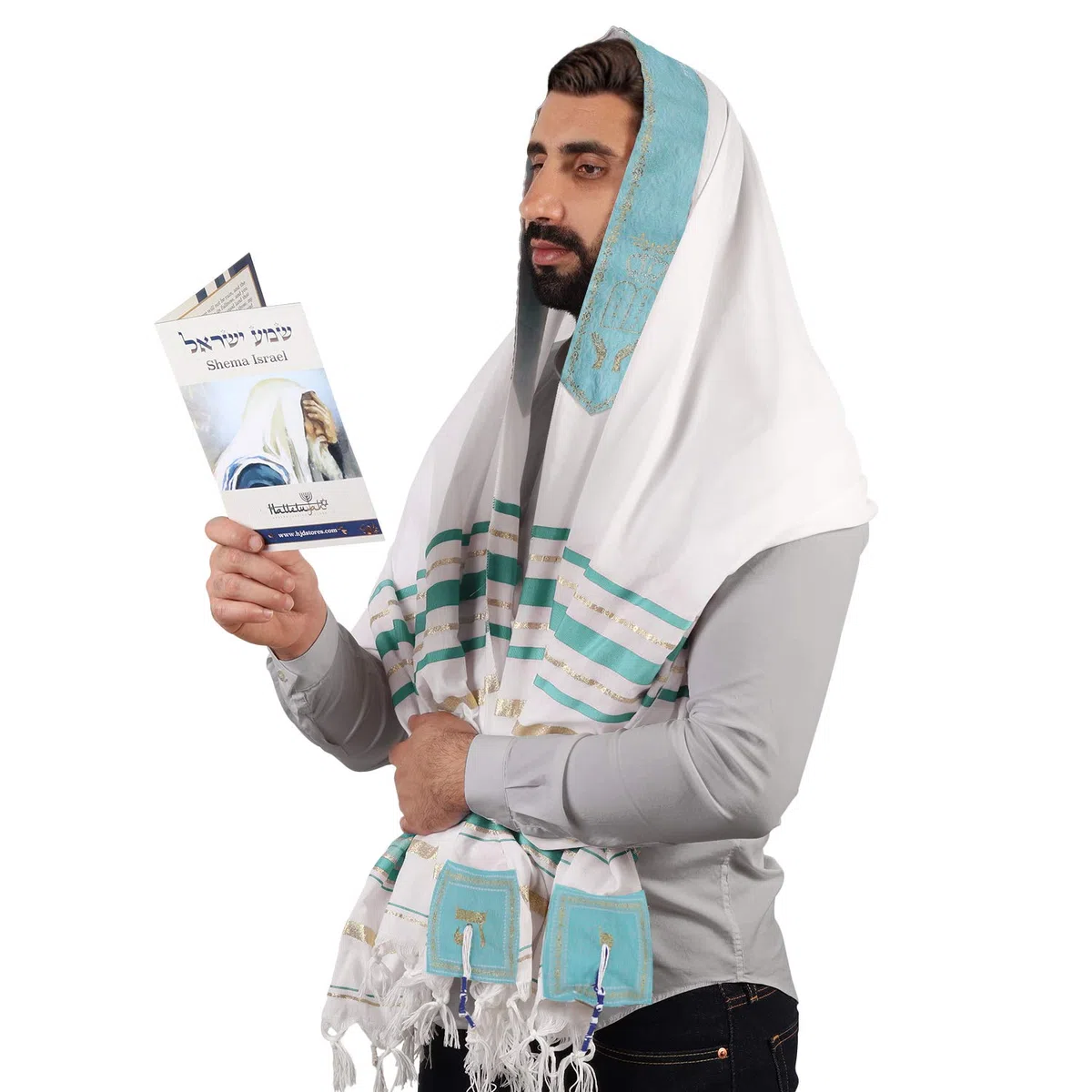 HalleluYAH Tallit - Scialle da preghiera da Israele, nome del Signore scritto su 4 angoli, XL, 182 x 91 cm