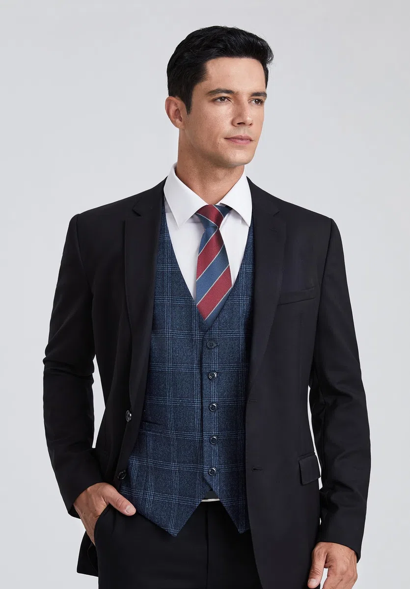 HISDERN Gilet da Abito da Uomo a Quadri Classico Elegante Panciotto Uomo in Cotone Formale Casual Scozzese Senza Maniche da Matrimonio con Tasche