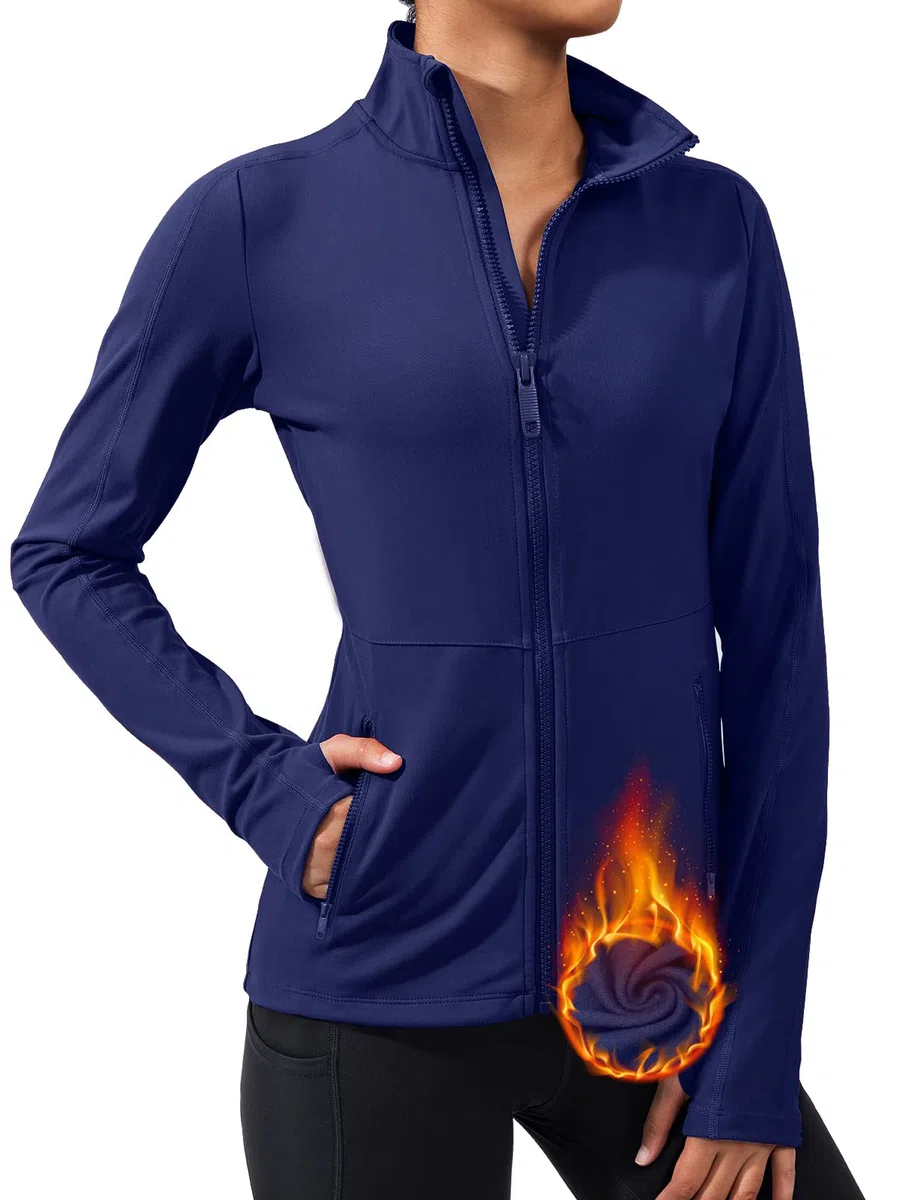 VUTRU Giacca sportiva da donna, a maniche lunghe, per fitness, yoga, fitness, fitness, con tasche, foro per il pollice, traspirante