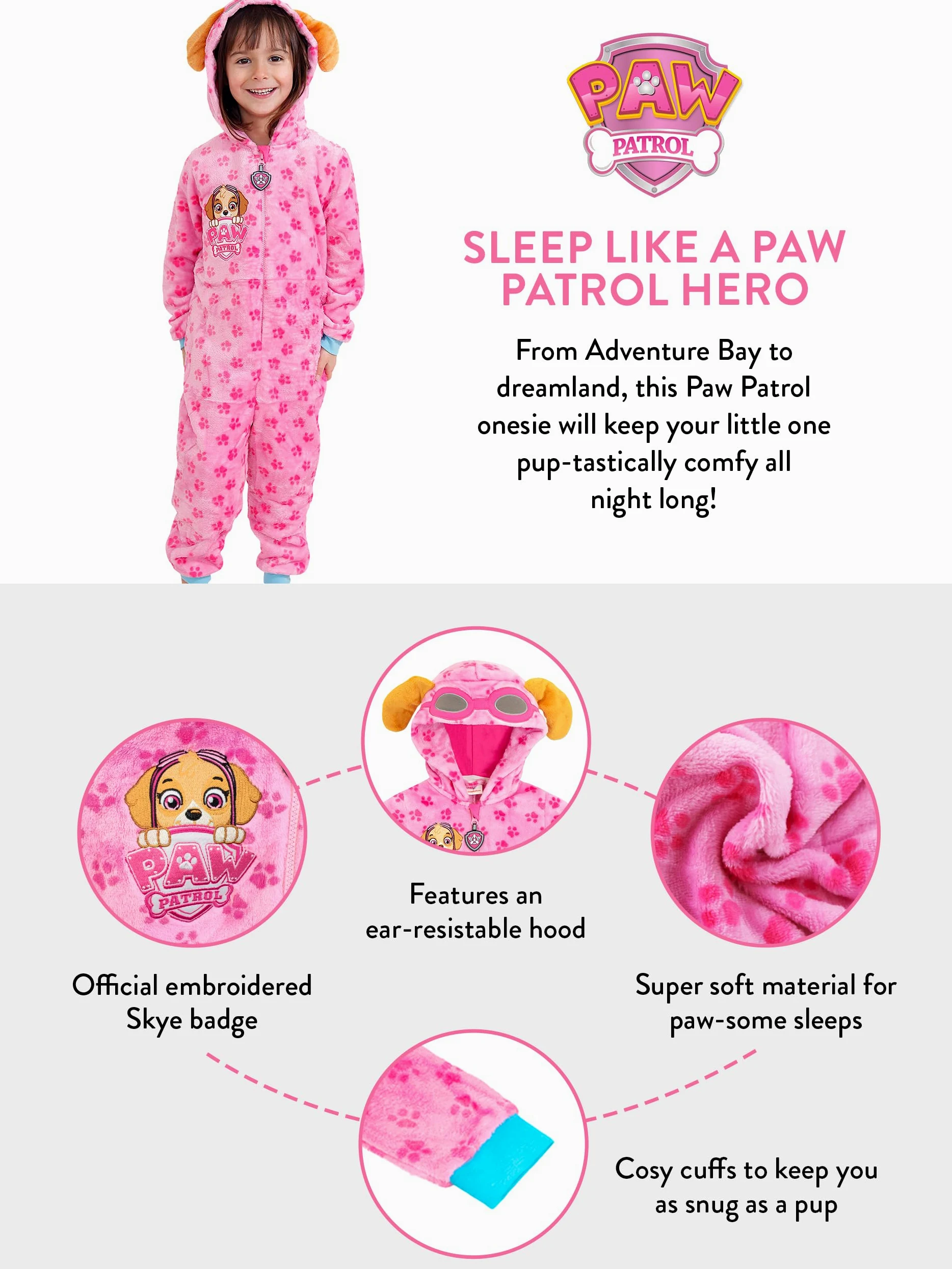 Paw Patrol Pigiama Intero Bambina | Tuta Inter Pile Skye | Pigiami Interi per Bambini