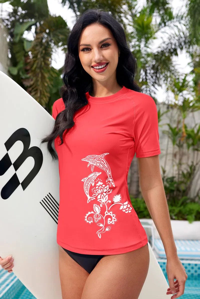 BesserBay Camicia da nuoto a maniche corte con protezione solare UPF 50+, da donna