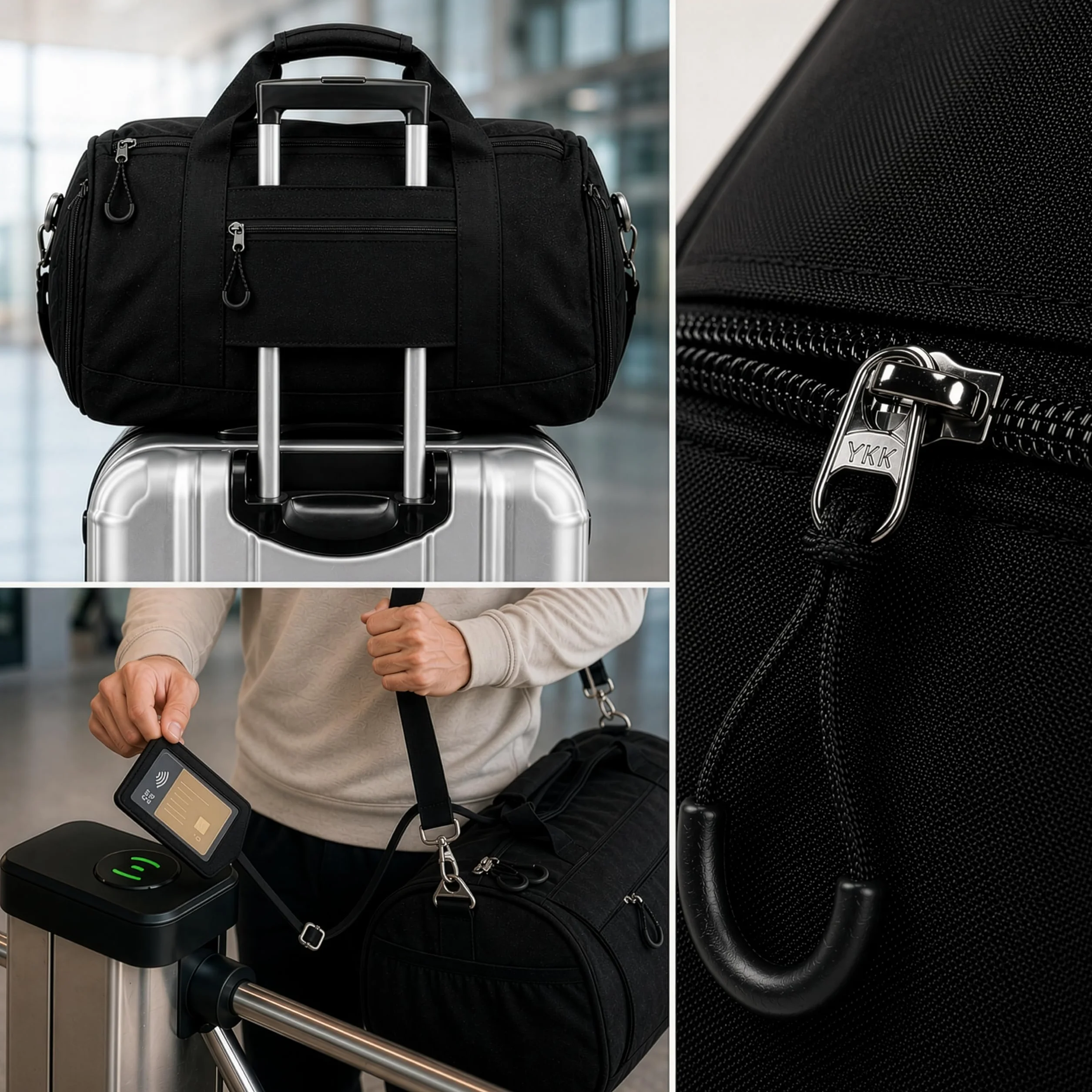 Borsone Palestra Uomo & Donna - Borsone da Viaggio con Porta Scarpe e Tasca Umida - Borsa Palestra Donna per Sport, Fitness, Piscina (Nero, 30 l)