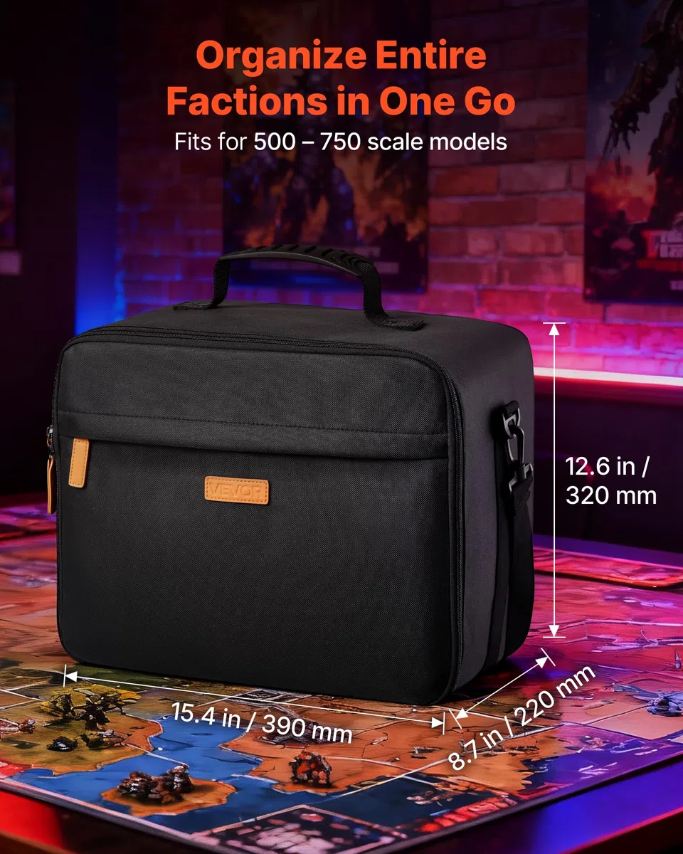 VEVOR Borsa Porta Miniature per Warhammer 380 x 320 x 220 mm, in Imbottitura in Schiuma con Tracolla Regolabile, 3 Strati di Schiuma per un'Ampia Capacità di Stoccaggio (Miniature Non Incluse)