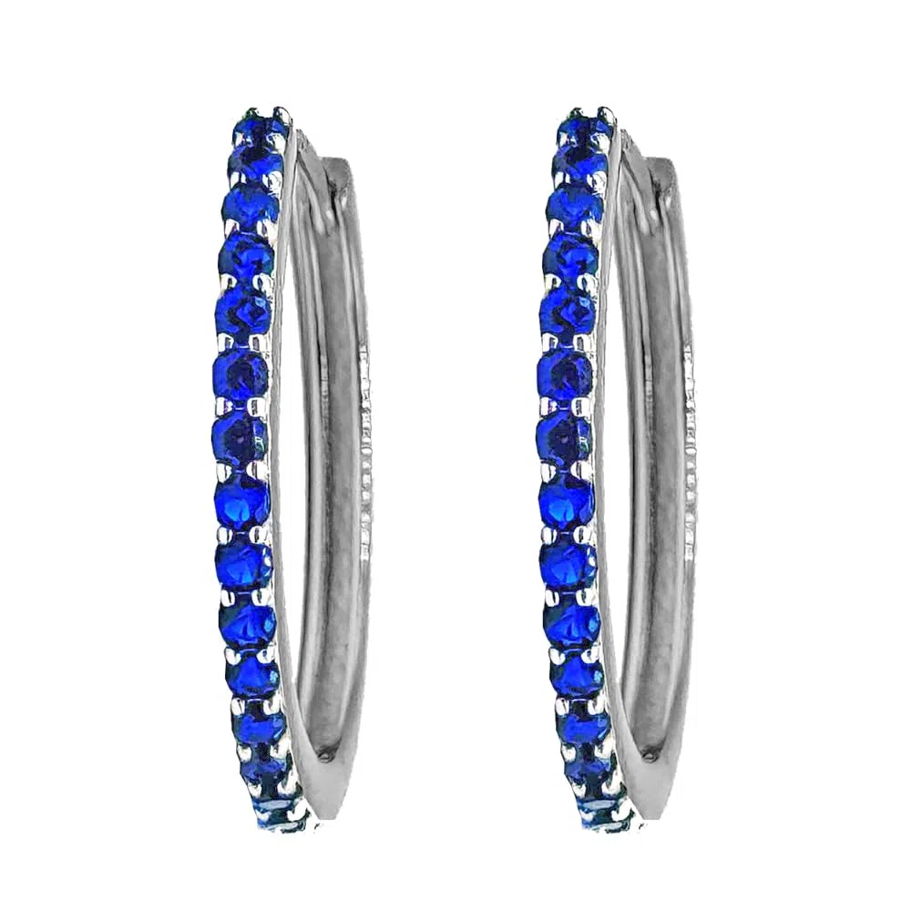 Coppia di Orecchini a Cerchio Blu cerchietti strass in argento 925 rodiato - Hoops Collection