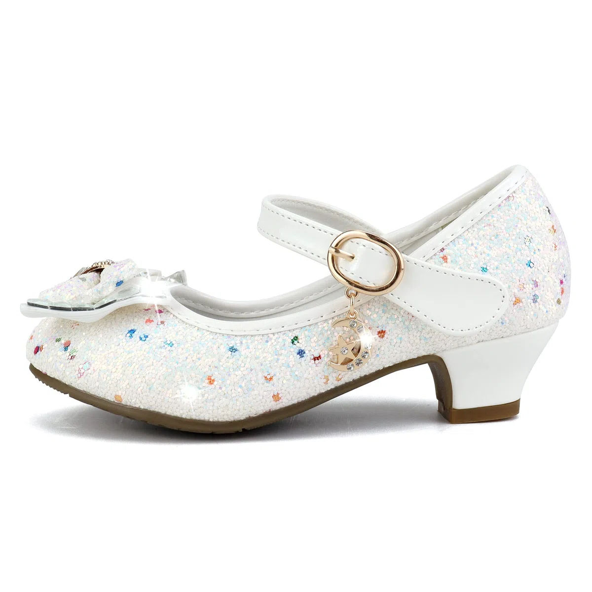 Scarpe Principessa Bambina Tacco Glitterate, Cosplay con Paillettes, Eleganti per Cerimonia Festa - Bianco / 26