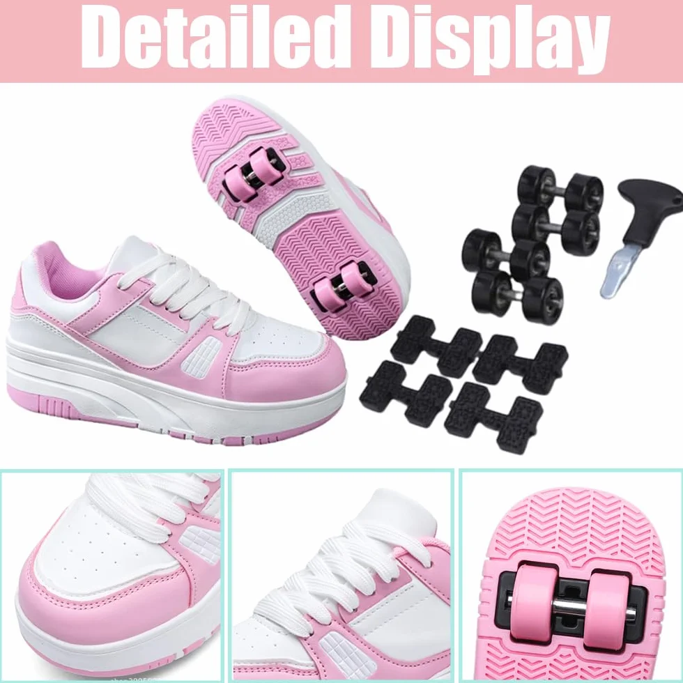 Hixingo Scarpe con Rotelle per Ragazzi Ragazze, Bambino 2 in 1 Scarpe da Skateboard Sneakers Sportive con Ruote Tinta Unita Scarpe Ginnastica Pattini a Rotelle