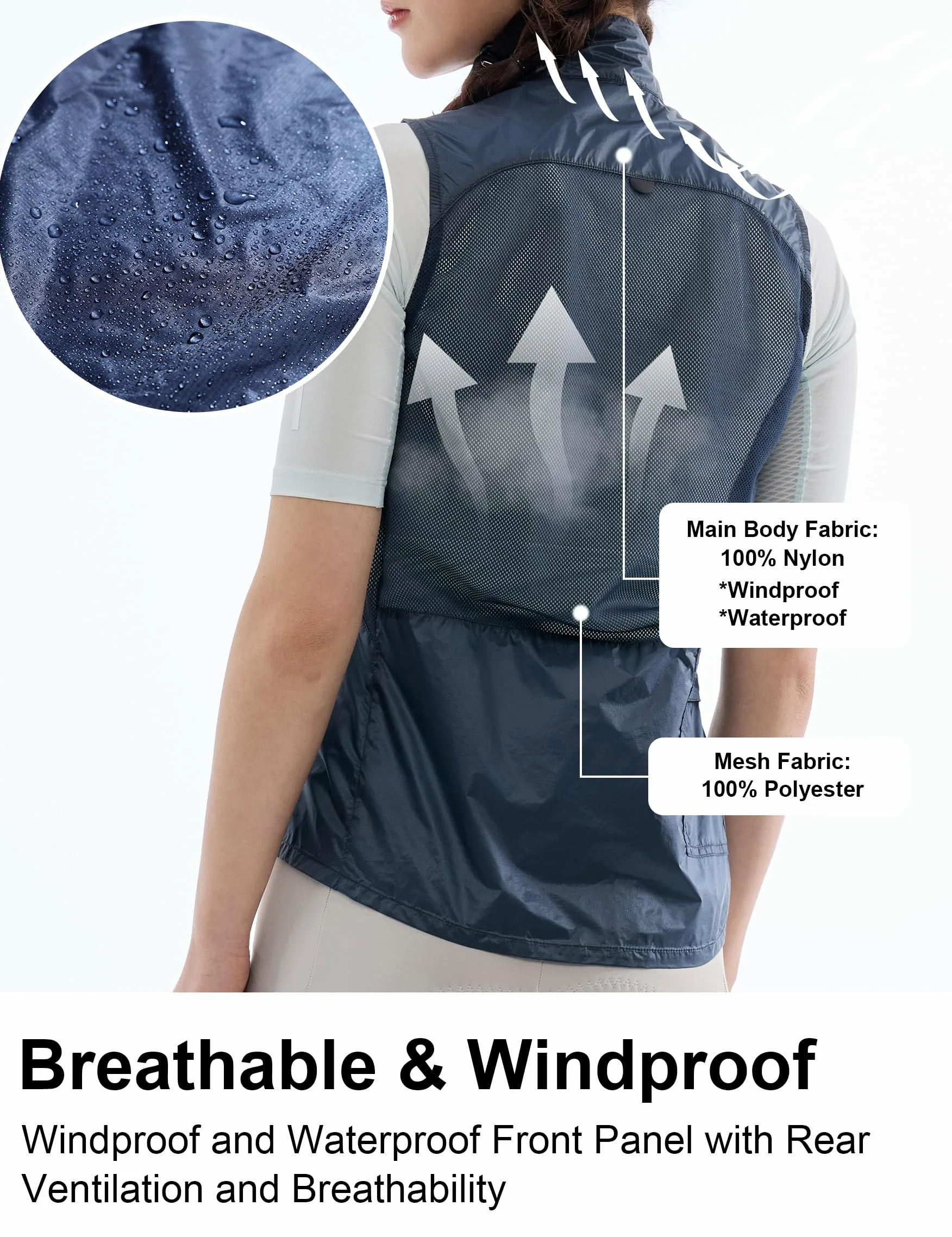 INBIKE Gilet da Ciclismo Leggero Donna Idrorepellente Gilet Bici Antivento Traspirante Ripiegabile Gilet con Tasche Posteriore Riflettenti per Corsa e Outdoor