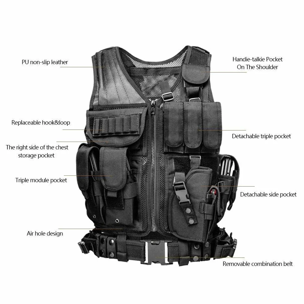 Maglia per Tattico Militare Esercito Poliestere Airsoft Gilet da Caccia per all’Aperto Campeggio Escursionismo Tactical Vest