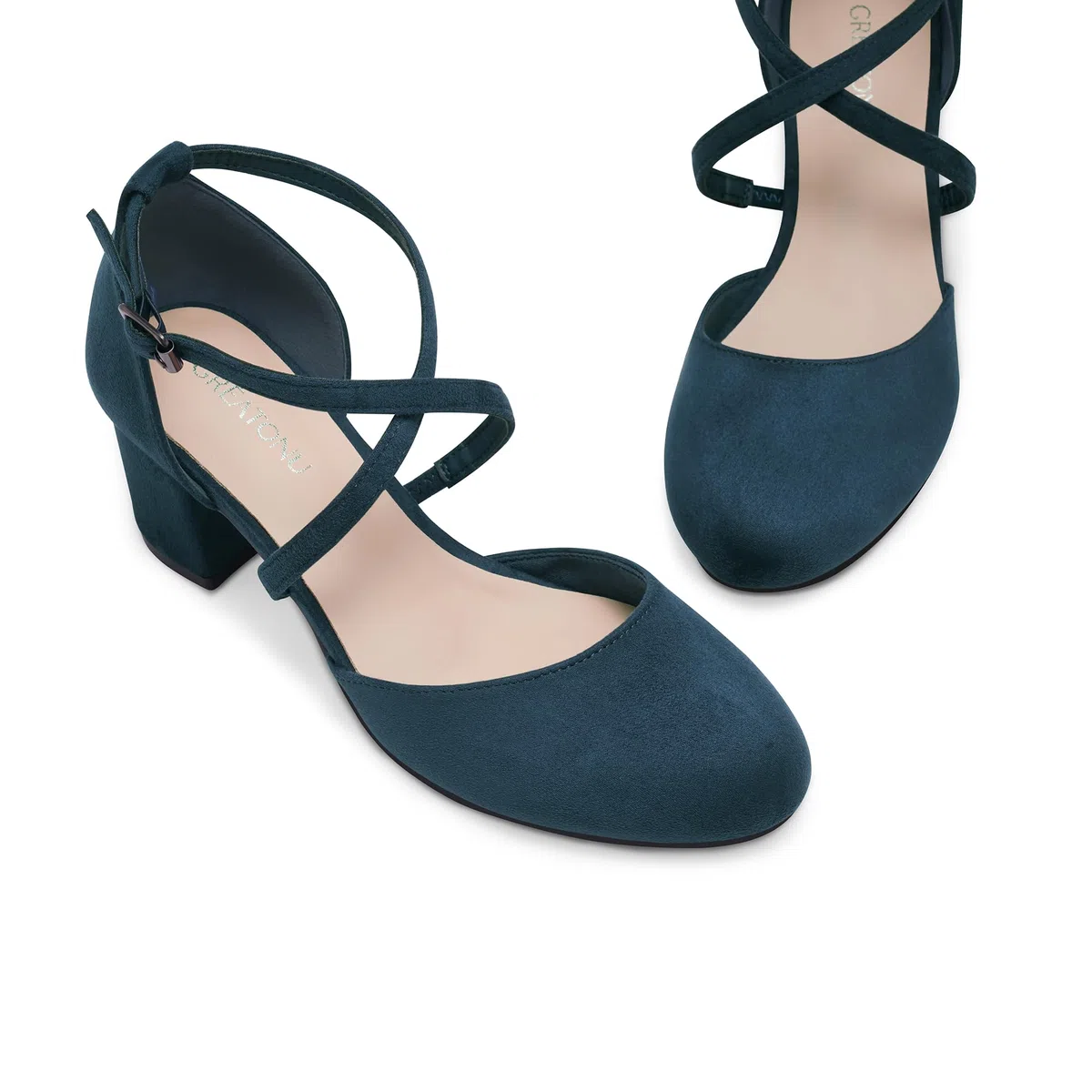 Greatonu Scarpe col Tacco Donna Eleganti Decollete a Cinturini Incrociati Punta Chiusa Sandali con Tacco da Sposa Decolte Tacco Medio Largo