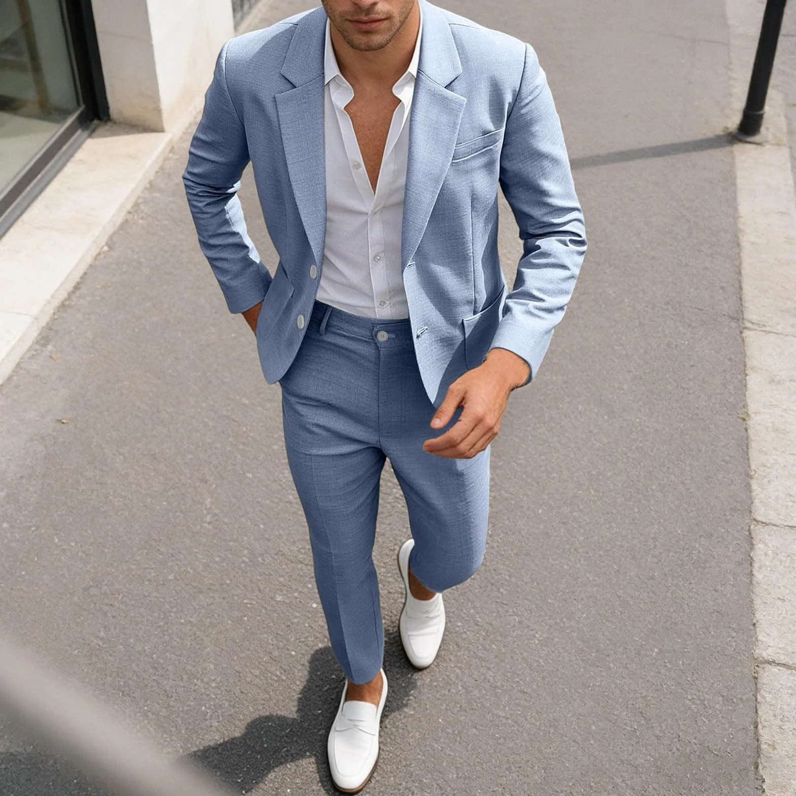Abito da Uomo 2026 2 Pezzi Abito da Lavoro Monopetto e Pantaloni a Maniche Lunghe in Tinta Unita Business Completo alla Moda Smoking Giacche con Un Bottone per Lo Sposo Cerimonia Matrimoni