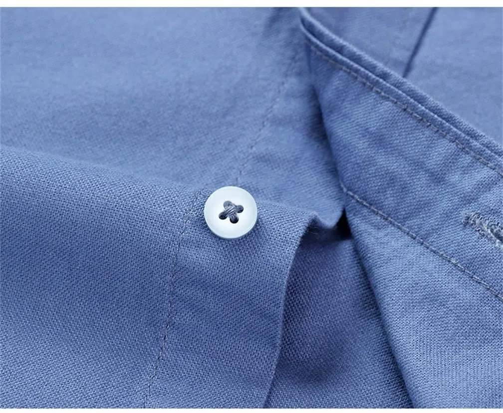 Camicia casual da uomo in cotone tinta unita a maniche lunghe con colletto a bottoni camicia da lavoro con tasca sul petto