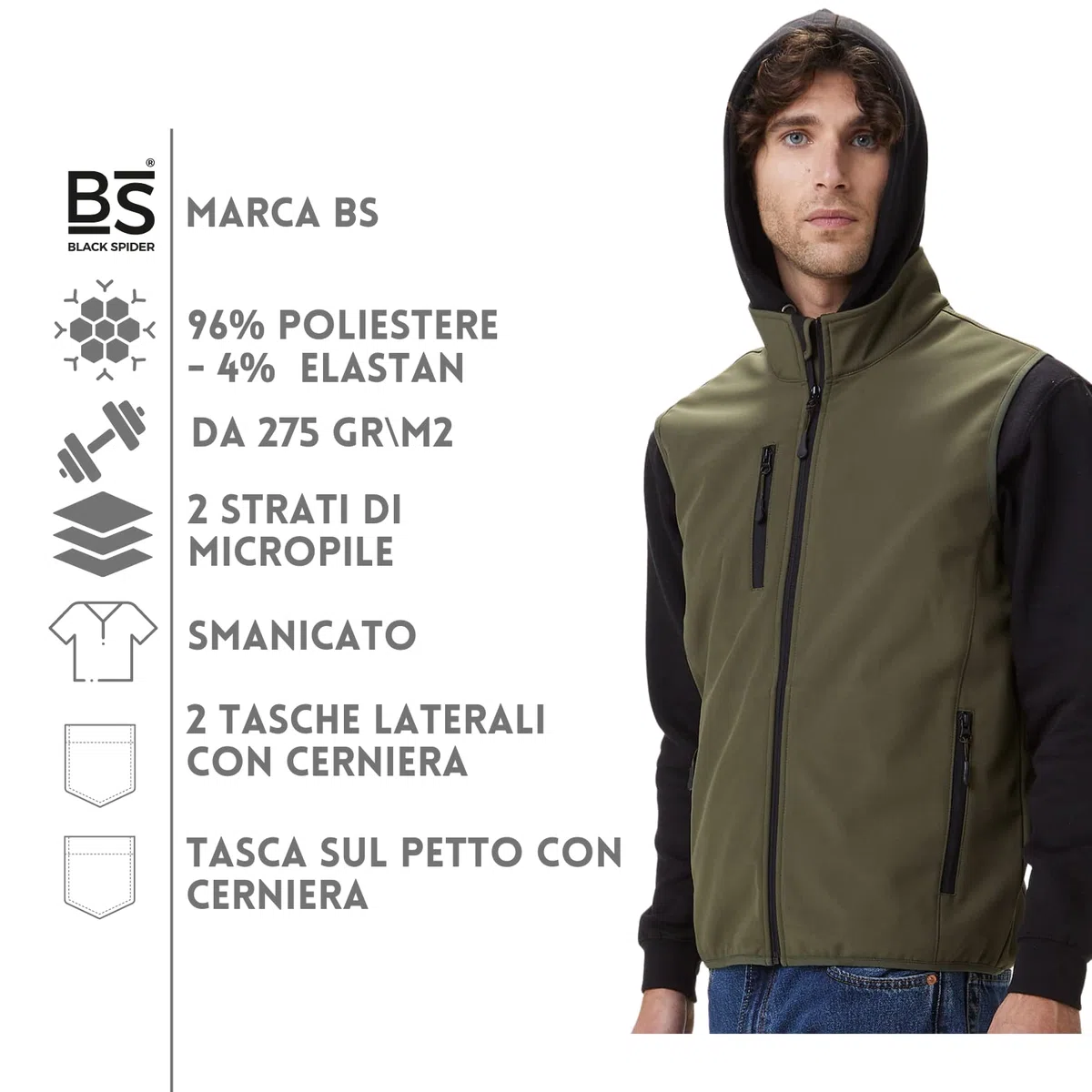 Gilet da Lavoro Uomo Personalizzato con Ricamo Softshell Smanicato Abbigliamento per Cantiere, mtb, Caccia, Pesca, Outdoor, Trekking, Softair