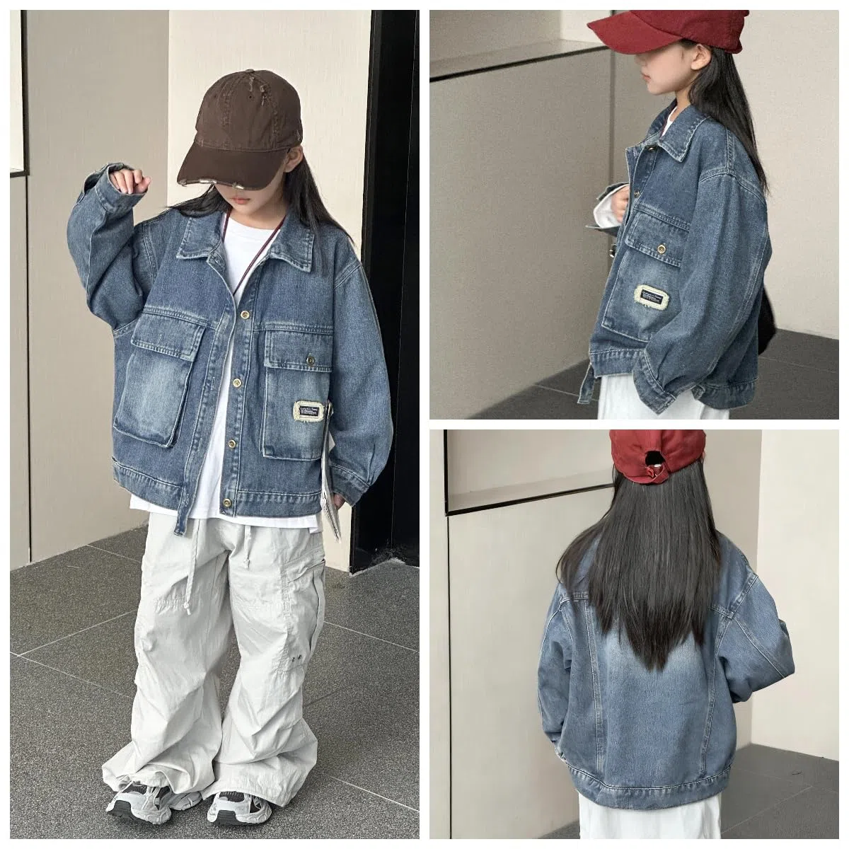 Rolanko Giacca Jean per Ragazzi, Giacca Denim da Camionista Invecchiata Outwear di Jeans con Bottoni per Bambini