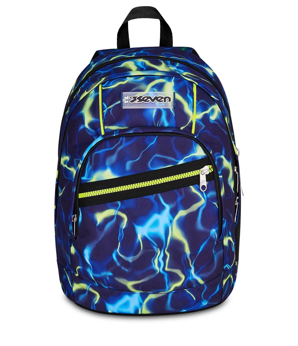 Seven Zaino Scuola Dual ELECTRICVIBE BOY, Doppio Scomparto, Blu, 32 L, Multifunzione, Tasca attrezzata, Tasca laterale porta borraccia, Scomparto porta pc, Scuola media e superiore, Bambini, Ragazzi