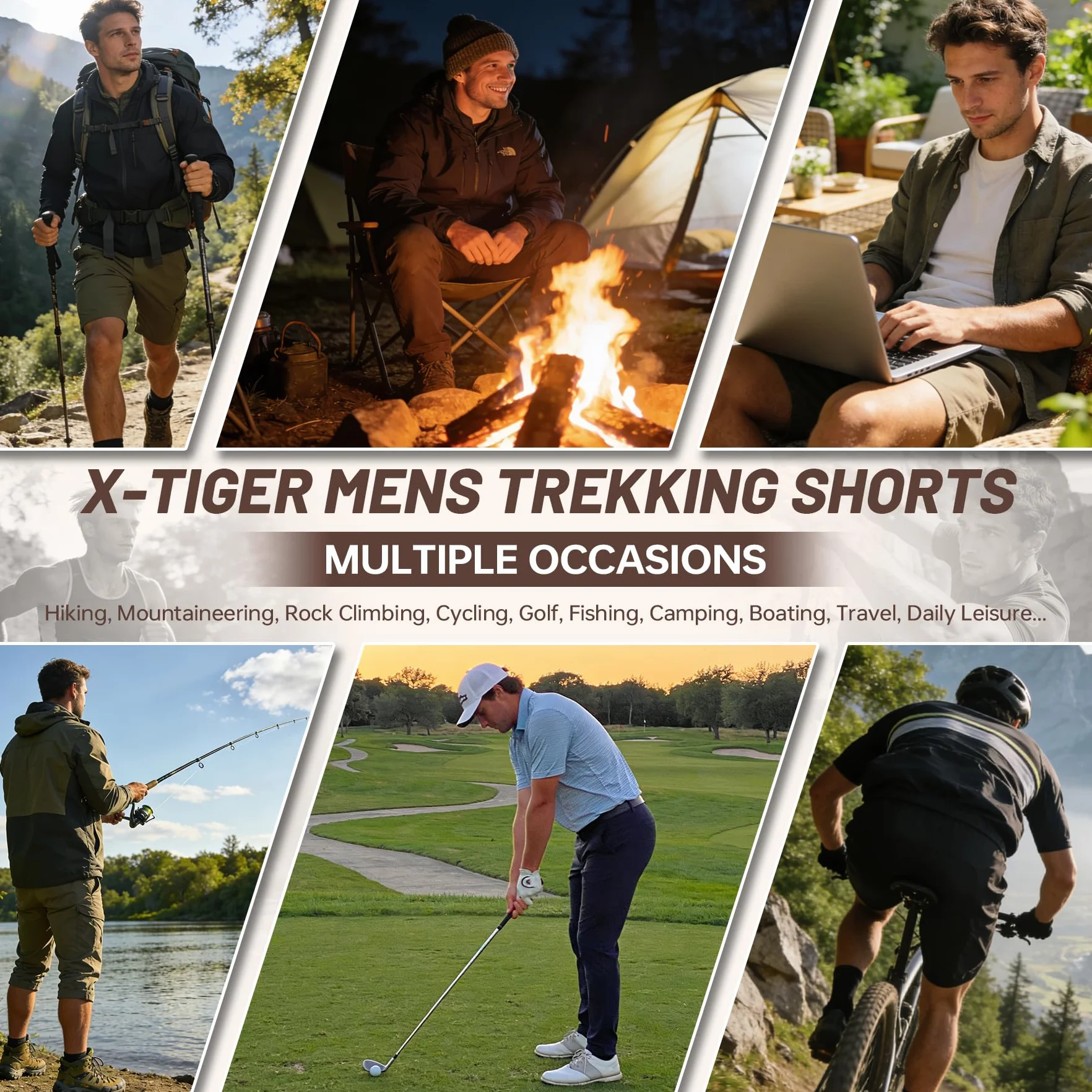 X-TIGER Pantaloncini Trekking Uomo Cargo Leggeri Traspiranti Asciugatura Rapida 5 Tasche con Cerniera Escursionismo Viaggi Outdoor