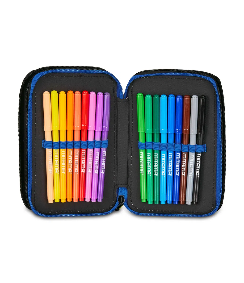 Seven Inter Astuccio Scuola 3 Zip, Blu, Portapenne Triplo Scomparto Completo Di Penne, Matite, Colori, Scuola Elementare, Bambino, calcio