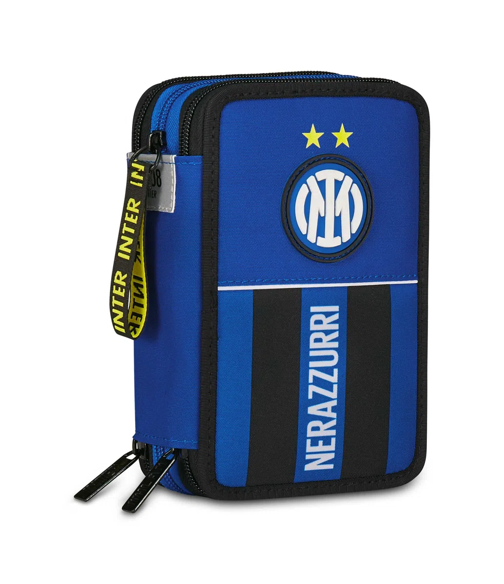Seven Inter Astuccio Scuola 3 Zip, Blu, Portapenne Triplo Scomparto Completo Di Penne, Matite, Colori, Scuola Elementare, Bambino, calcio