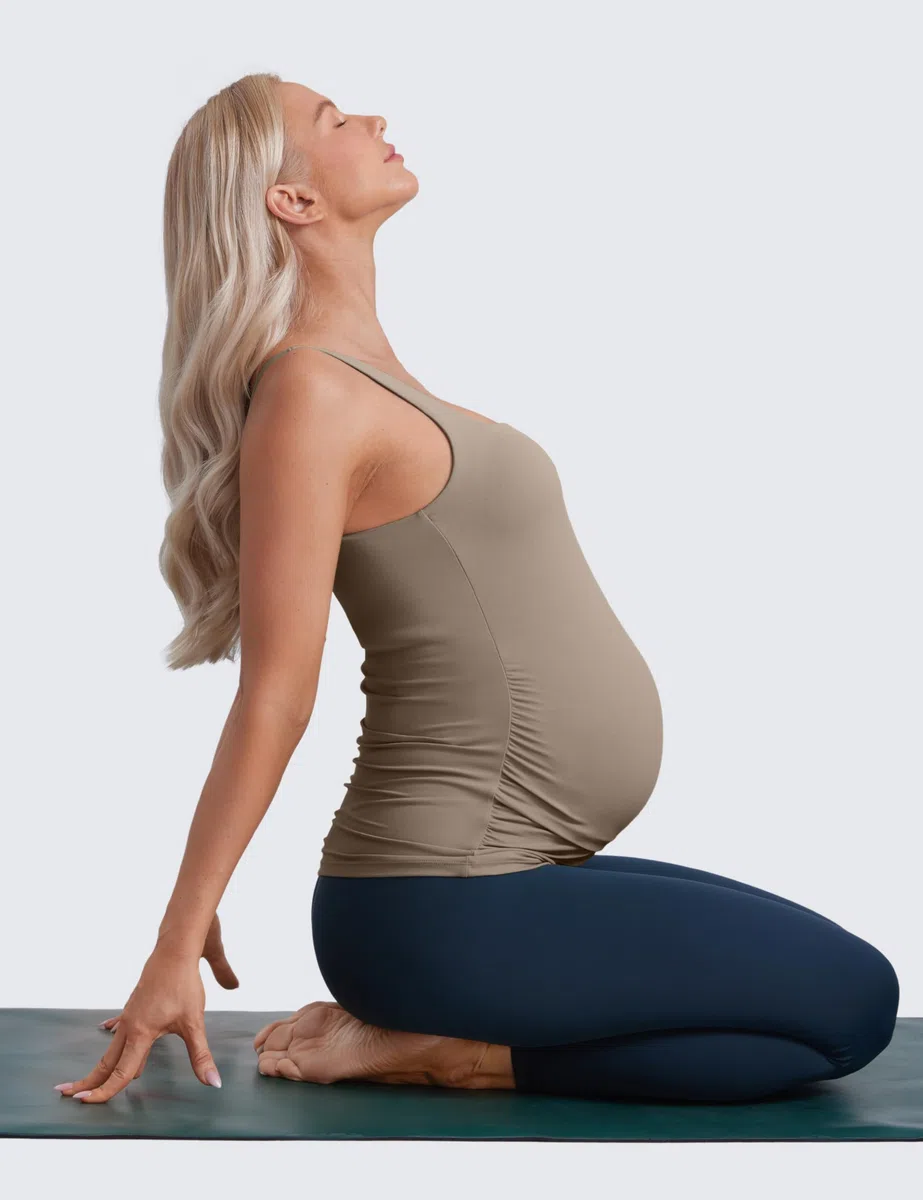 CRZ YOGA Butterluxe Donna Quadrato Collo maternità Cisterna Cima Ruché Gravidanza Yoga Camicia Imbottito