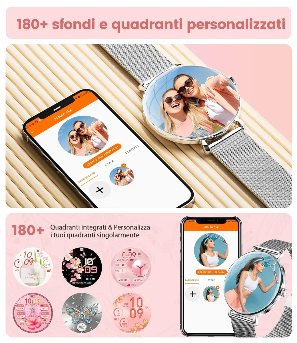 LIGE Smartwatch Donna con Chiamate,1,43" AMOLED Orologio Fitness Ultra Sottile con 2 Cinturini, 100+ Modalità Sportive, 24H Cardiofrequenzimetro, Monitoraggio Sonno, Ciclo Mestruale per Android iOS