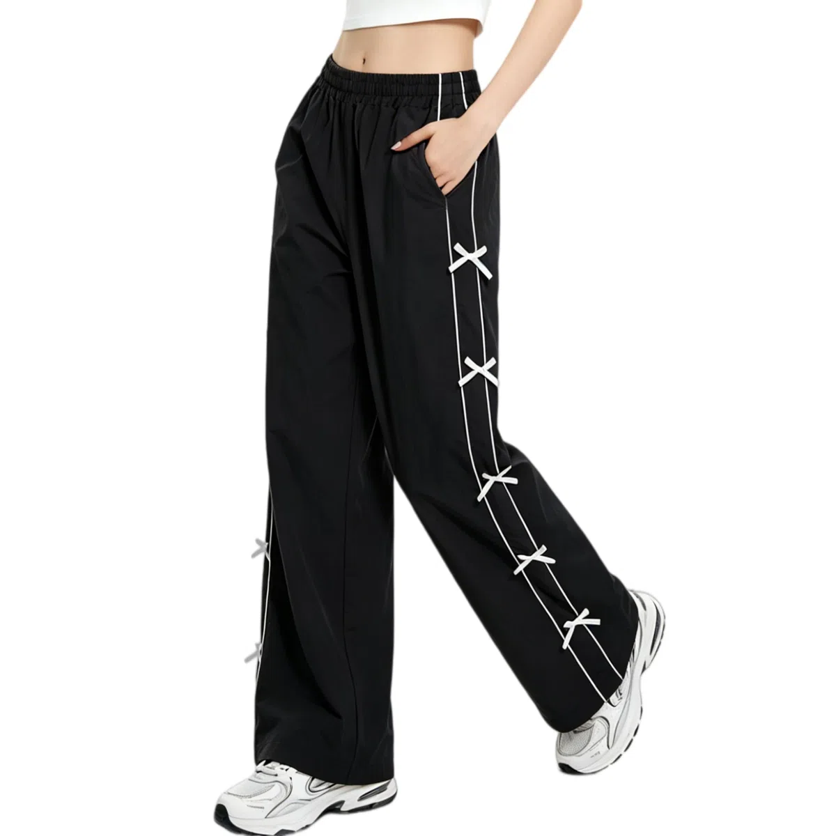 Rolanko Ragazze Pantaloni Vita Elastica Paracadute Pantaloni da Impermeabili Jogging Fit Largo con Fiocco per Bambini