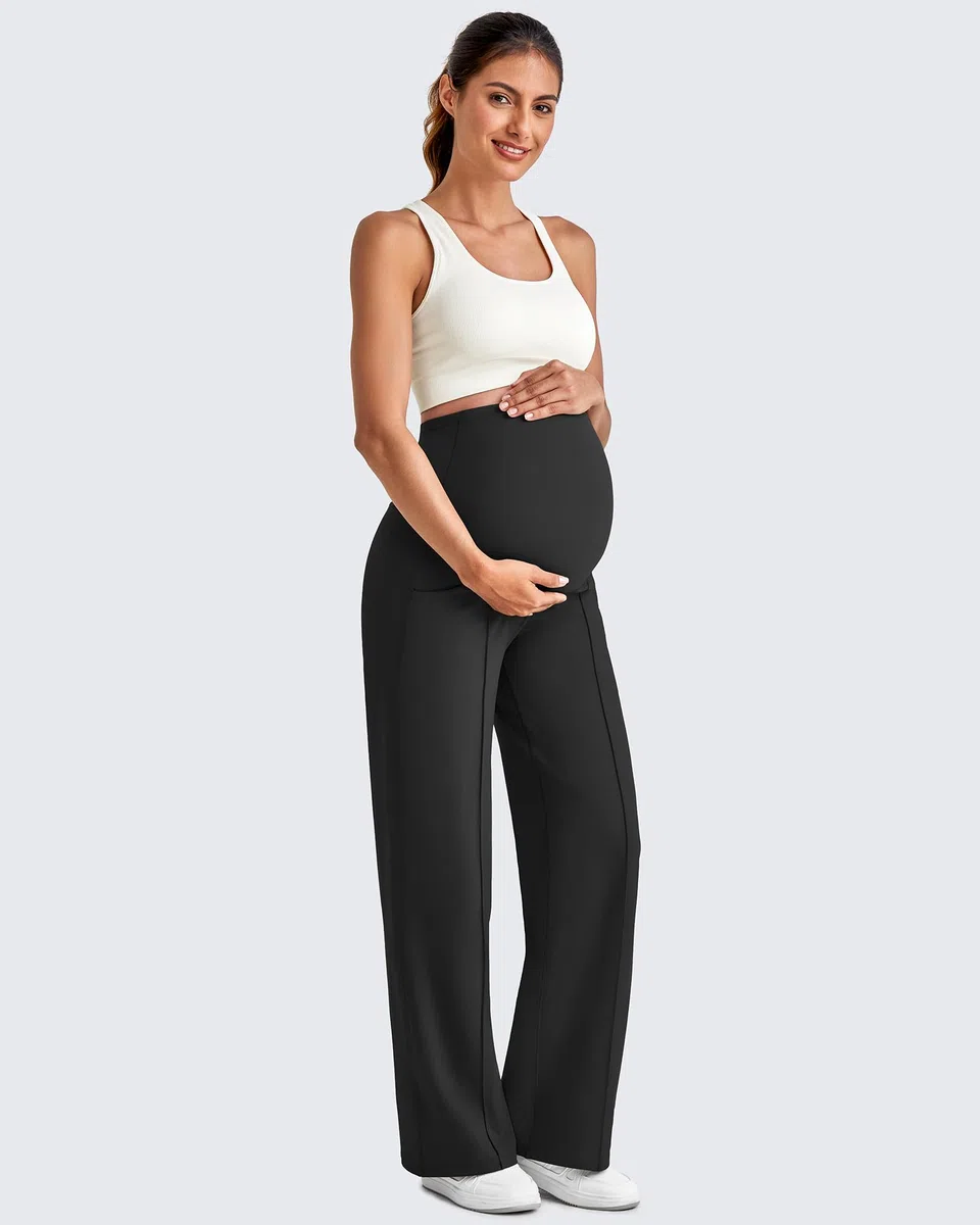 G4Free Maternity Trousers Over Bump Stretchy Lounge Work Pregnancy Yoga Pants Wide Leg Trousers with Pockets