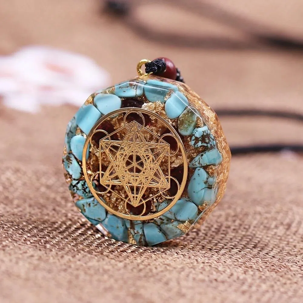 Ciondolo in orgonite Fatto a Mano Metatron Cube Reiki Ciondolo in Cristallo di orgone Turchese