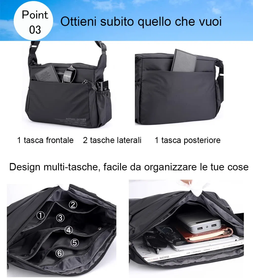 zhongningyifeng Borsa a tracolla da uomo, in nylon, impermeabile, leggera, per viaggi, lavoro, attività all'aperto