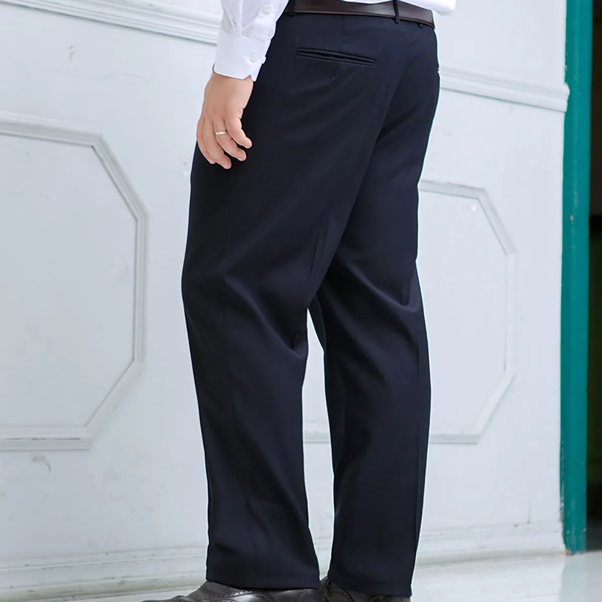 Pantalone Da Uomo Per Taglie Forti E Alte, Pantaloni Da Abito Da Sposo Con Vestibilità Classica E Parte Anteriore Piatta, Pantaloni Business Leggeri