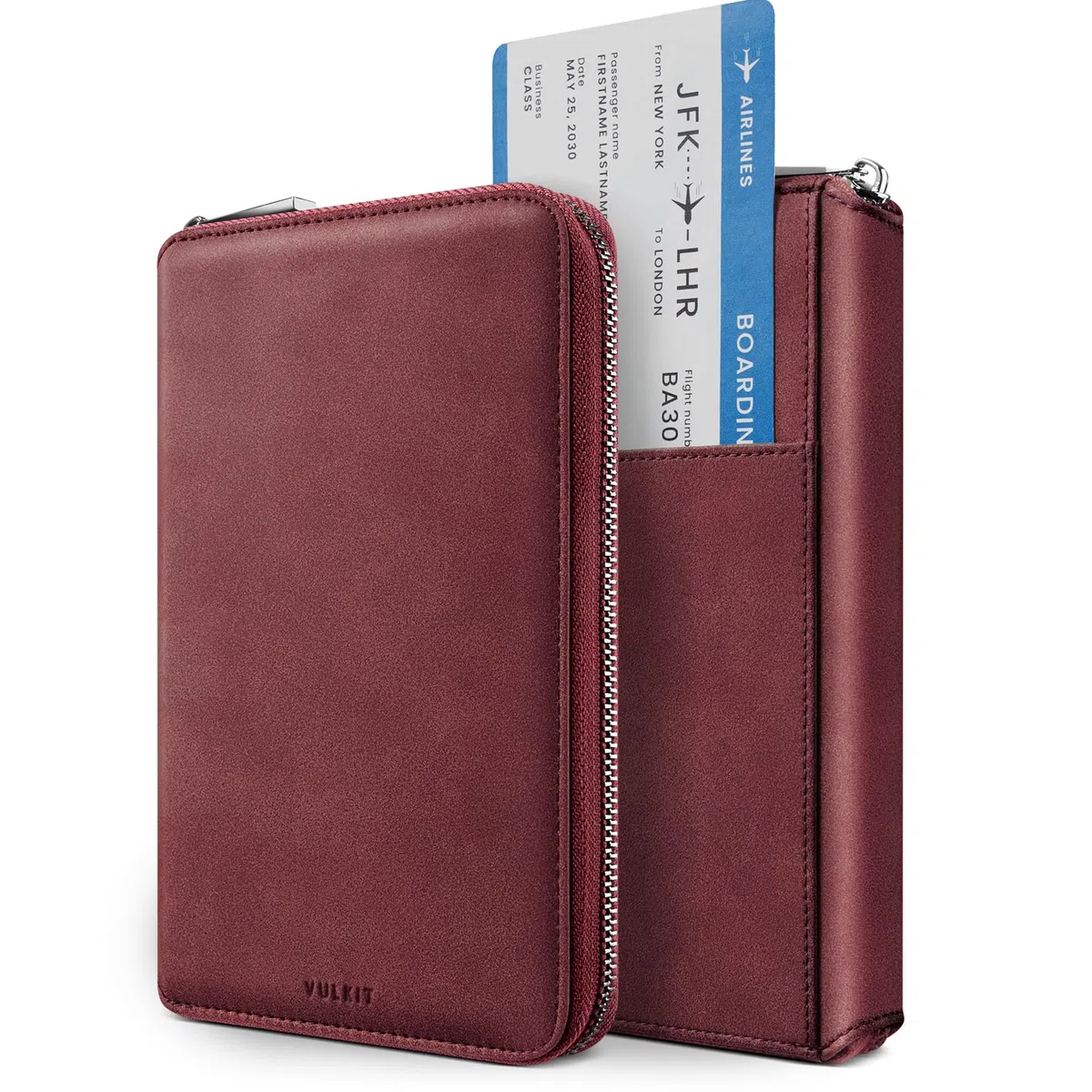 VULKIT Porta Passaporto Familiare per 3-4 Passaporti Portadocumenti da Viaggio Protezione RFID Portapassaporto da Viaggio Donna & Uomo per Denaro, Carte di Credito, ID Documenti - Borgogna