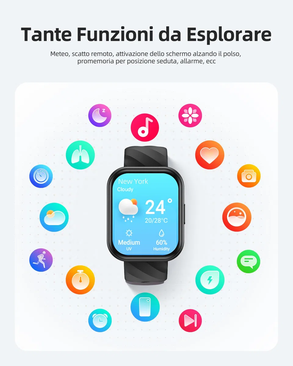Parsonver Smartwatch Uomo Donna con 5ATM Impermeabilità per Nuoto, Orologio Fitness con 100+ Sport, Frequenza Cardiaca, Sonno, Calorie, SpO2, Smart watch per iPhone Android (Nero, 1.8”)