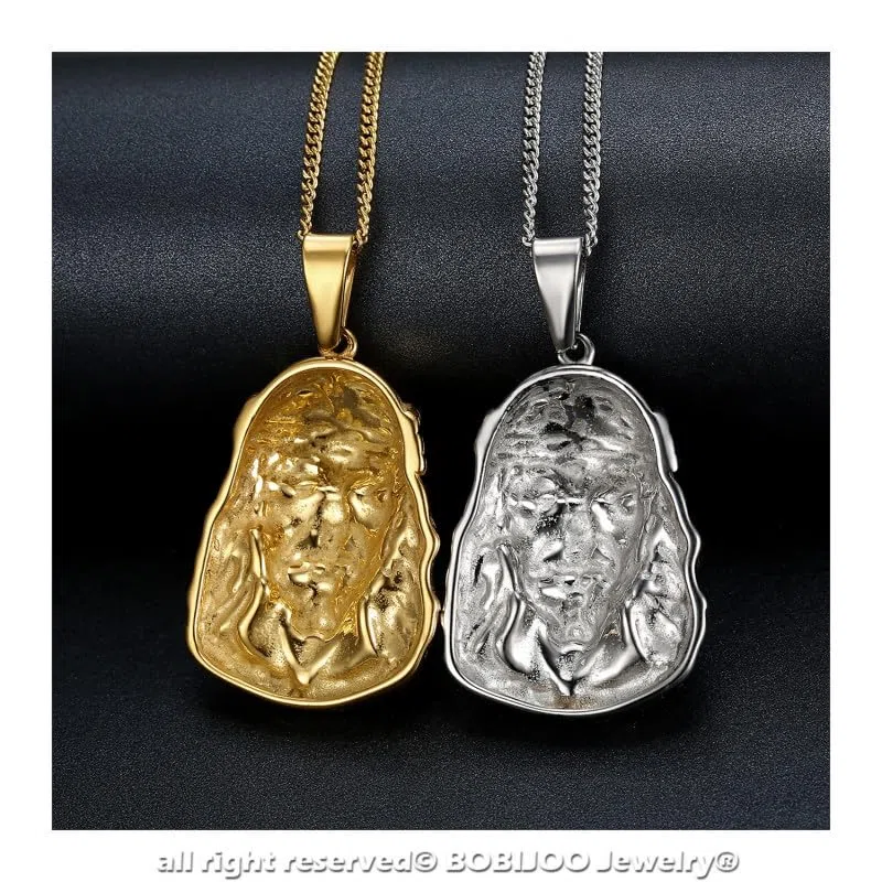 BOBIJOO JEWELRY - Pendentif Collier Tête de Jésus Christ Acier Inoxydable 316L Plaqué Doré Or Chaîne