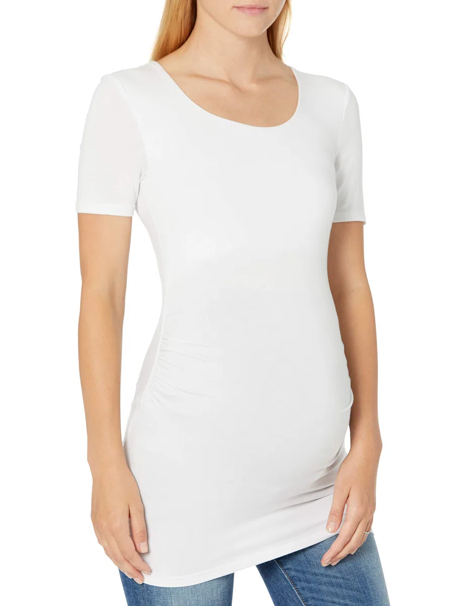 Amazon Essentials T-Shirt con Scollo Rotondo e Arricciatura a Maniche Corte Premaman Donna, Pacco da 2