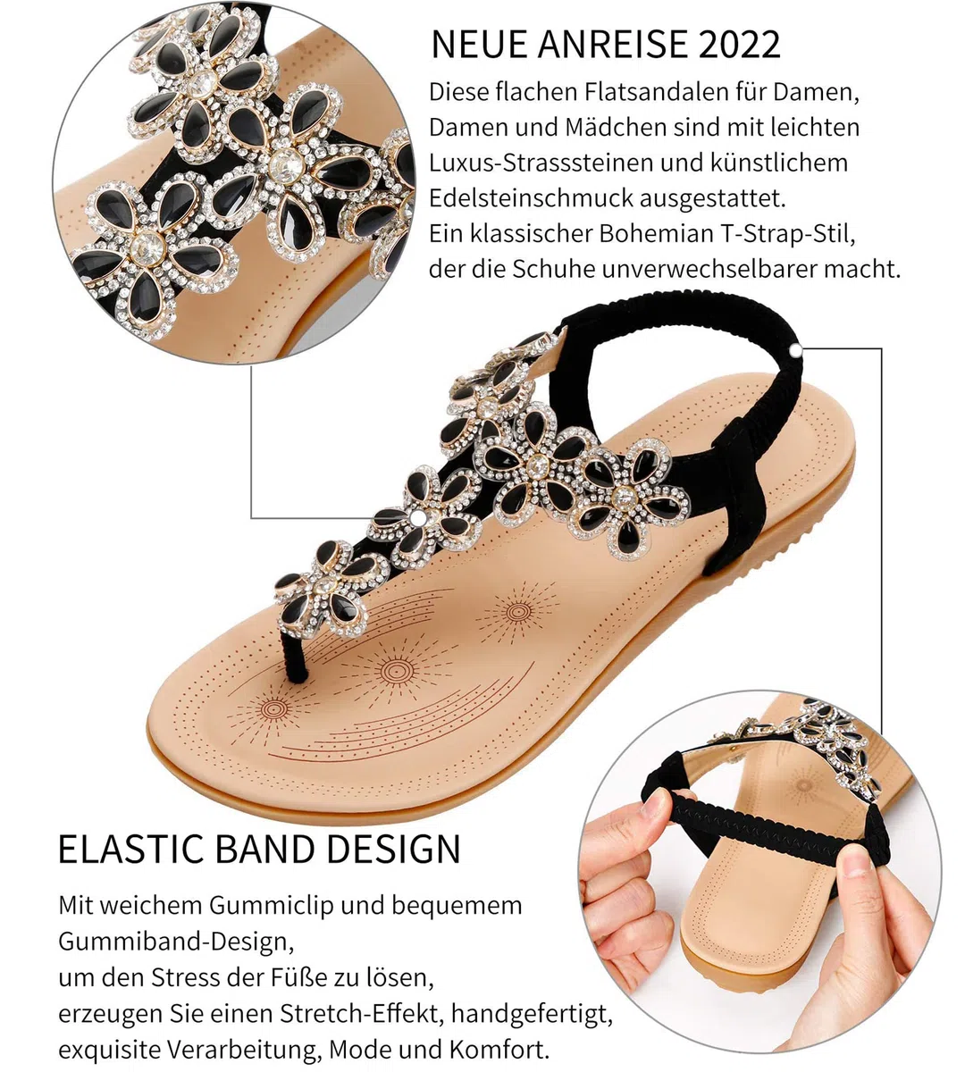 ZOEREA Sandali Piatti da Donna da Estate Strass Fiore Bohemia Flip Flop Spiaggia Estivi Scarpe Casual Open Toe Tacco Piatto