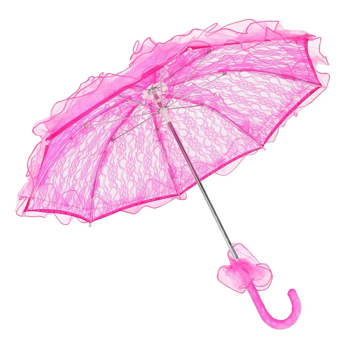 KIMISS Ombrello in Pizzo Rosa Ombrello Parasole Rosa Tessuto in Pizzo Ombrello da Sposa Ombrello in Pizzo Pieghevole Unico Ombrello Parasole Puntelli per Prestazioni (Rosa Rossa)