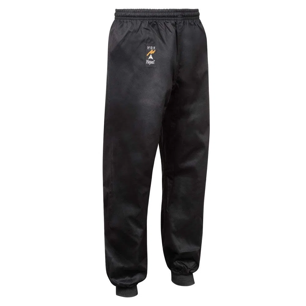 Playwell Martial Arts Kung Fu - Pantaloni classici da allenamento, in cotone, con risvolto, 255 g, colore: Nero