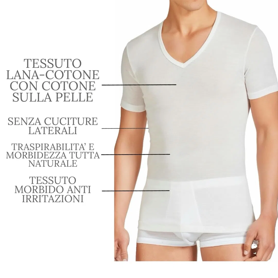 Maglietta Intima Uomo Lana Cotone Scollo V 1-3-5 Pezzi Maglia Termica Invernale - Maglia Intima Uomo Lana Cotone 2080