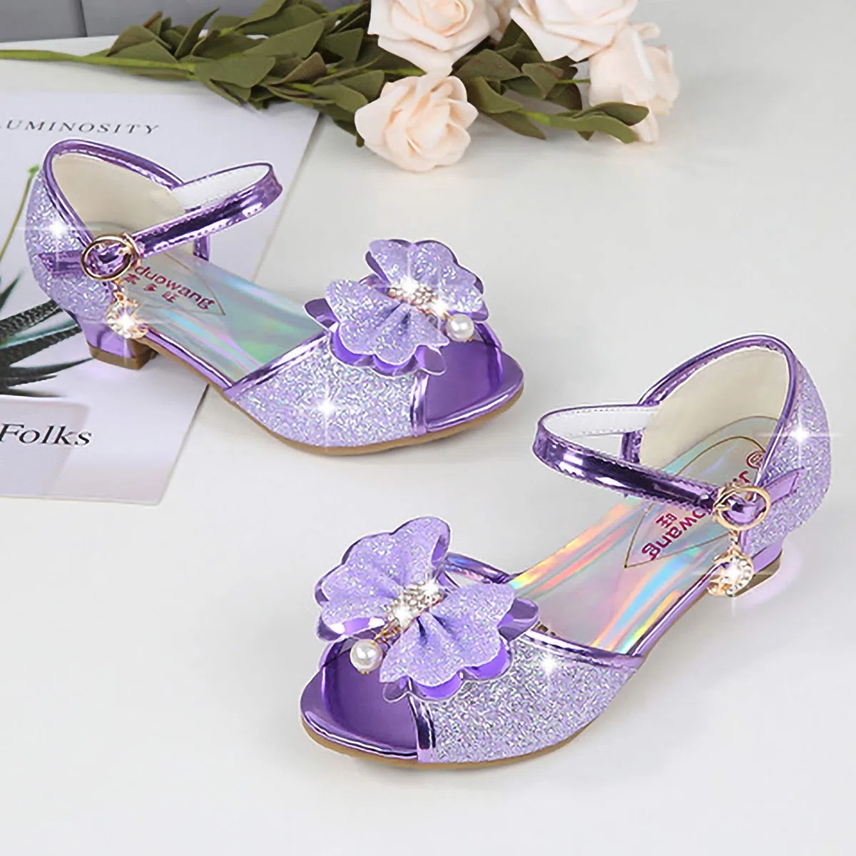 New front YONIER Scarpe con Tacco Ragazza Ballerine Bambina Cerimonia Festa Lustrino Nozze Scarpe da Principessa Eleganti Piatto Singole Ballerina Bimba Cristallo Bling Sandali